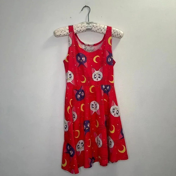 Hot Topic Sailor Moon Asymmetrical Skater Dress Luna and Artemis Pink Size Small - Picture 1 of 3